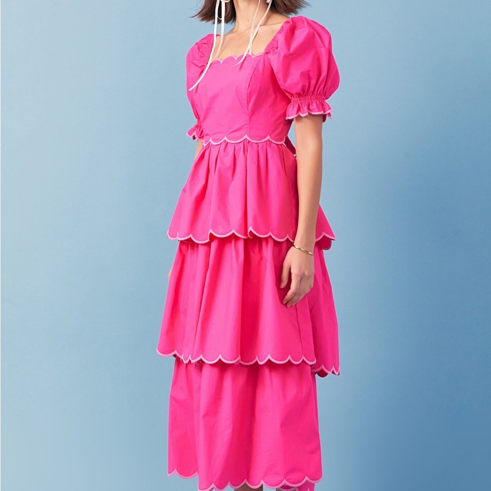 English Factory Pink Tiered Maxi Dress with Puff Sleeves - Picture 3 of 5